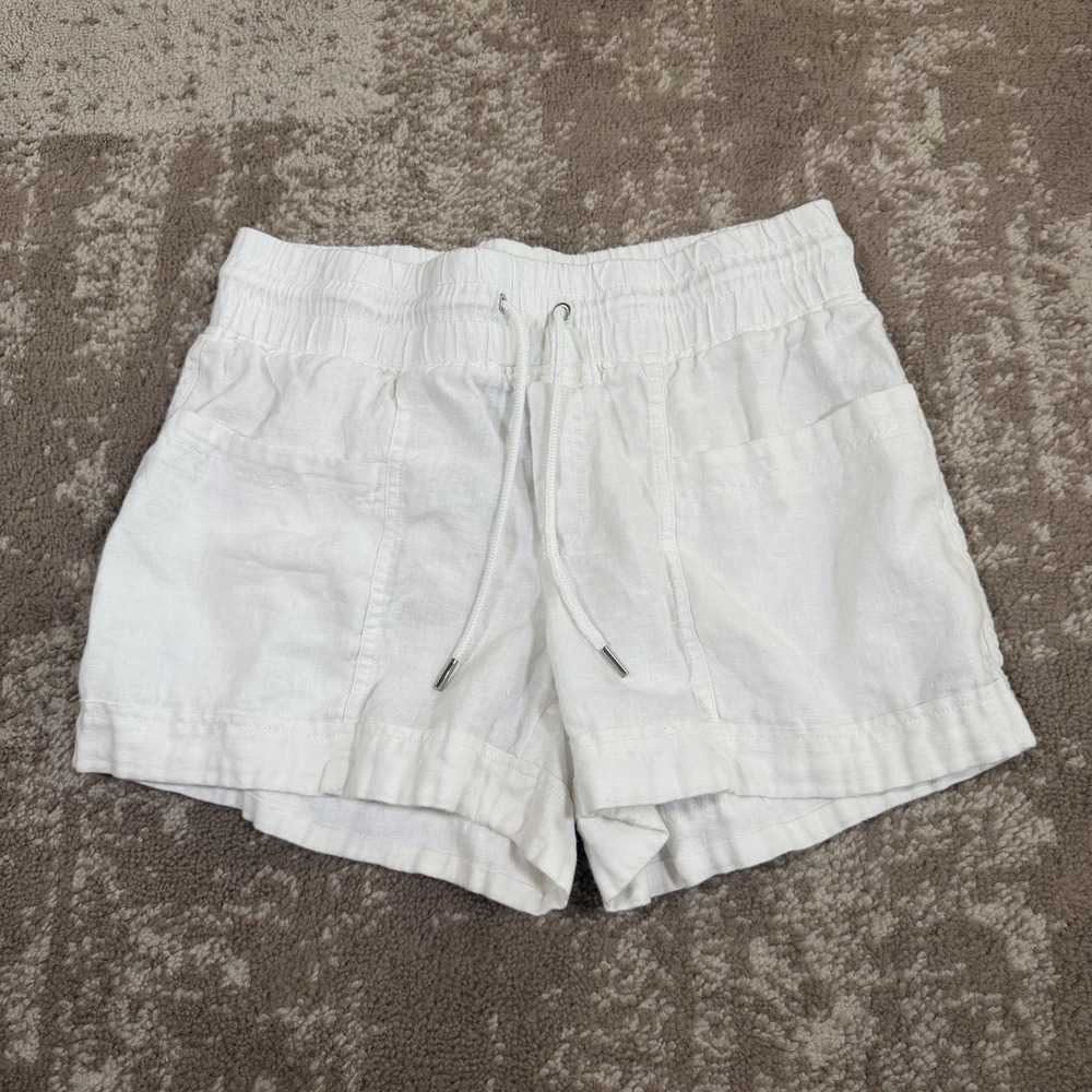 Athleta Cabo Linen 4" Shorts Womens Size 10 White 100% Linen Pull On Casual